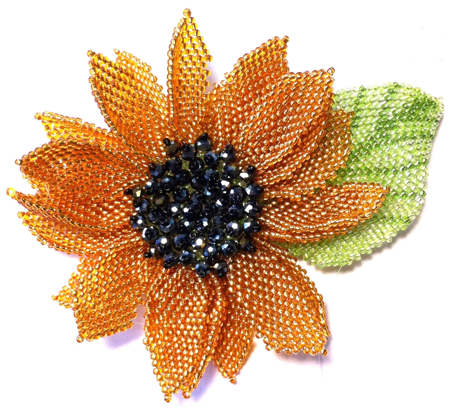 Pattern & Tutorial for Beaded Sunflower With the Leaf - Beading Schema ...