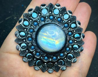 Hand Tooled Leather Concho: Moonstone Bag Accessory