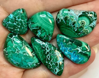 SALE! - Natural malachite-chrysocolla cabochons lot - DIY jewelry supply for wire wrapping, bead embroidery, macrame, soutache, etc