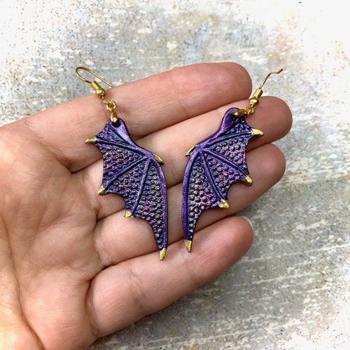 Tooled Leather Dragon Wings Shaped Fantasy Earrings With Etsy