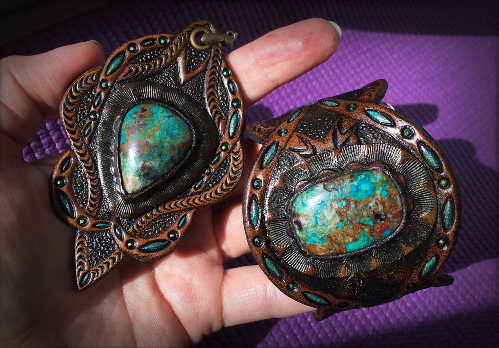 Tooled Leather Jewellery Set With Chrysocolla Cabochons & Etsy