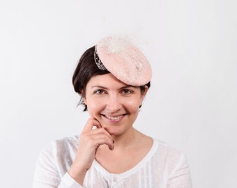 Pink fascinator hat, races hats, pink wedding hat, Royal Wedding Hat, pink cocktail hat, black Ascot hat, pink pillbox hat