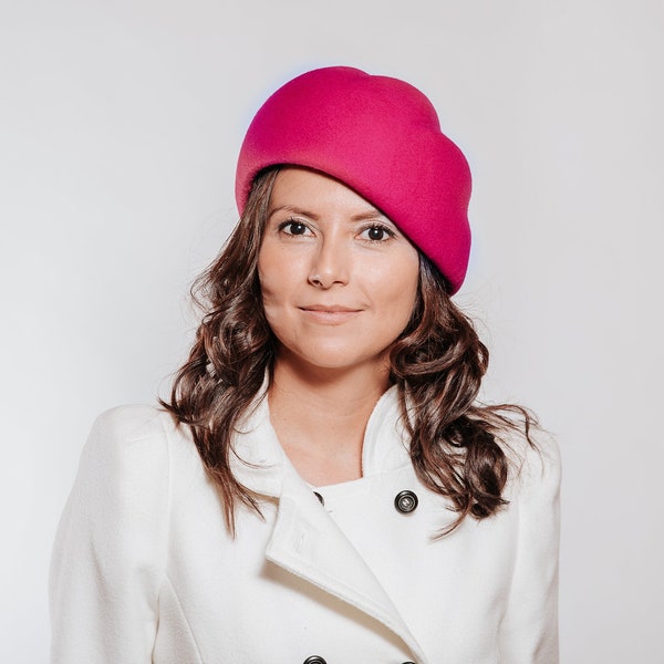 Annabella - Turbante fucsia, tocado invitada de invierno, tocado turbante para boda de invierno, turbante fashion, sombrero de invierno