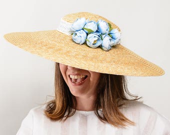 Women straw hat, sun hat women, floppy beach hat, summer honeymoon hat, beach cover up, something blue, resort wear women