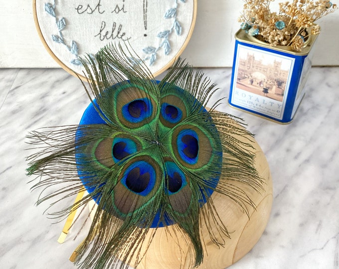 Blue fascinator hat, fascinator hats, peacock feather fascinator, wedding guest hat, peacock hat, feathered fascinator