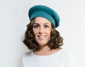 Boina en color turquesa, boina de estilo francés, sombrero de invierno, regalo de navidad hecho a mano, black friday