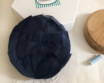 Navy blue pillbox hat, Jackie Kennedy style, wedding pillbox hat, cocktail hat, Audrey Hepburn style navy blue wedding hat