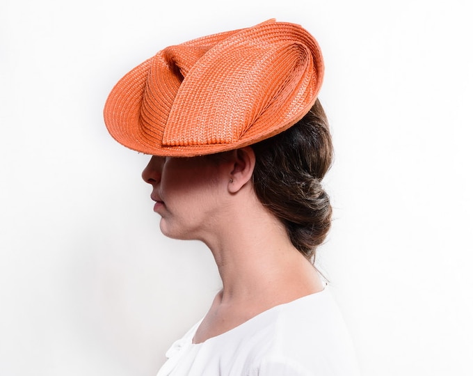 Kentucky derby hat, orange cocktail hat, straw fascinator hat, orange ascot hat, women wedding hat, derby hats women