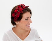 Diadema de terciopelo para invitada de boda, tocado para invitada, tocado floral rojo, tocado granate, diadema de fresas, regalo de navidad