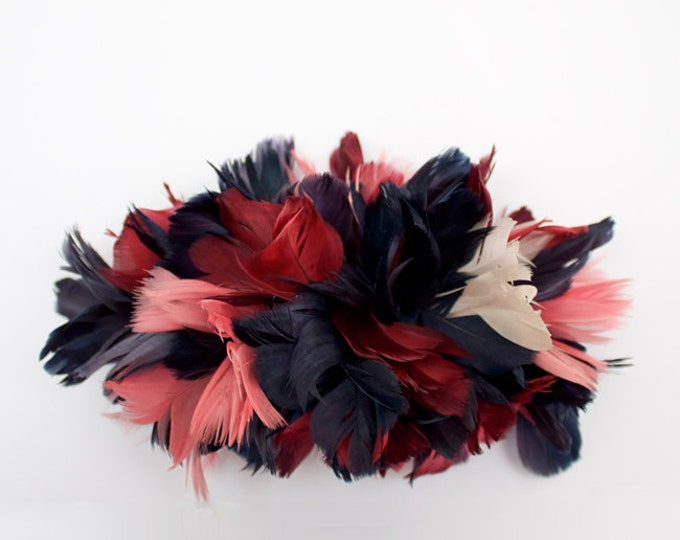 Dark red, blue and pink Hair Comb Fascinator made with Feathers