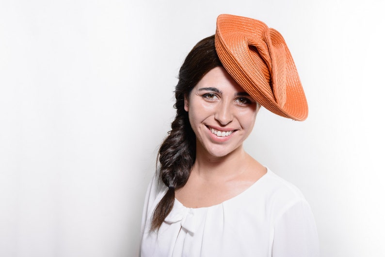 Kentucky Derby Hat Orange Cocktail Hat Straw Fascinator Hat Etsy