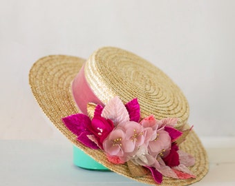 Chapeau de soleil, chapeau de paille, canotier, chapeau de plage, chapeau d'été femme, canotier de paille, chapeaux de mariage d'été, chapeau canotier, chapeaux de courses, chapeau femme
