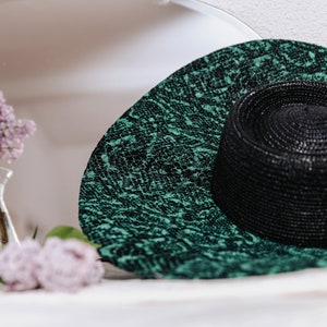 Black wide brim hat for women, sun hat women, straw derby hats for women, wedding hat for wedding guest, resort wear women image 8