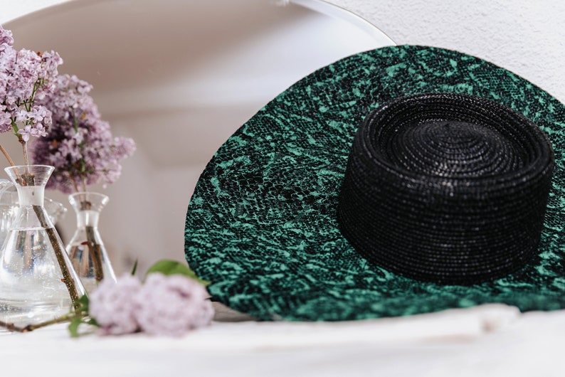 Black wide brim hat for women, sun hat women, straw derby hats for women, wedding hat for wedding guest, resort wear women image 8