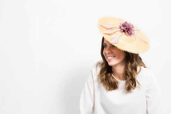 Neilina Mustard Wedding Hat With Mauve 