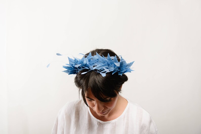 Wedding hairband, halo headband, wedding headpiece, blue fascinator, feather headpiece, something blue bride, feathered headband image 4