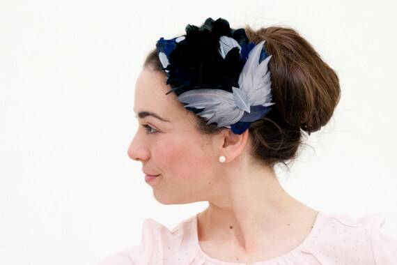 Grey and Navy Blue Fascinator Blue 