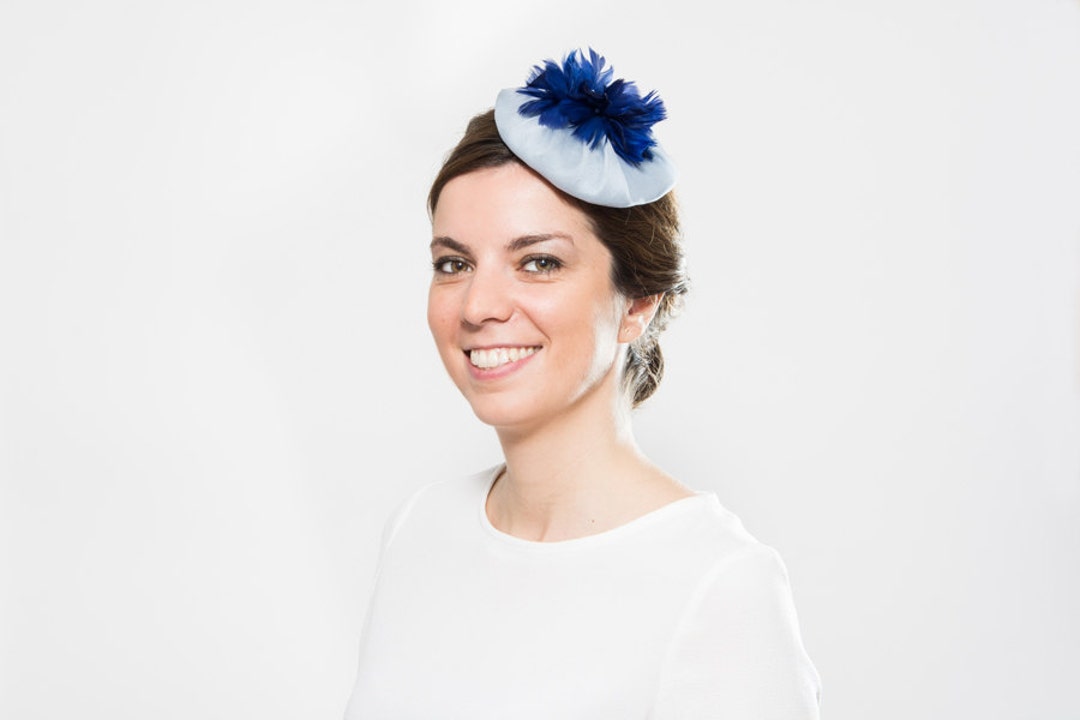 Blue Pillbox Hat, Blue Cocktail Hat, Light Blue Fascinator for Wedding Guest, Ascot Blue