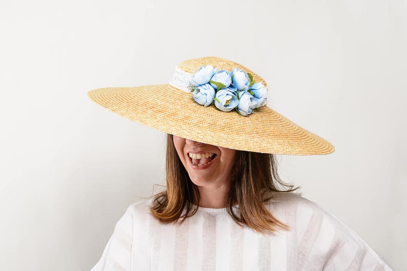 Chapeau de paille pour femmes, chapeau de soleil pour femmes, chapeau de plage souple, chapeau de lune de miel d'été, couverture de plage, quelque chose de bleu, vêtements de villégiature pour femmes image 1