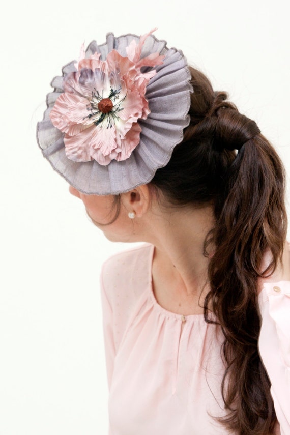Pink Fascinator Hat Wedding Guest Grey Pink Cocktail Hat Etsy