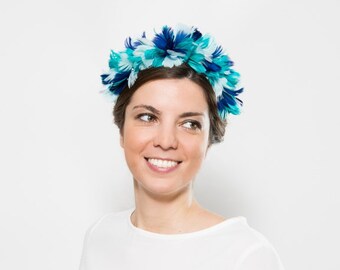 Feathered headband for wedding guest, floral headband for festival, floral wreath, floral crown, bridal headband