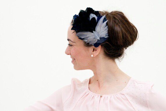 Grey and Navy Blue Fascinator Blue 