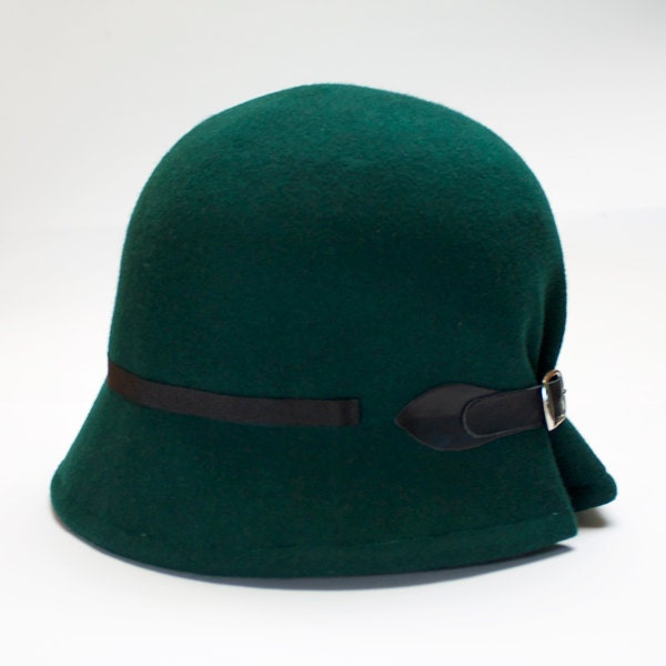 Downton Abbey Hat Gift for Wife Green Felt Cloche Hat for Women