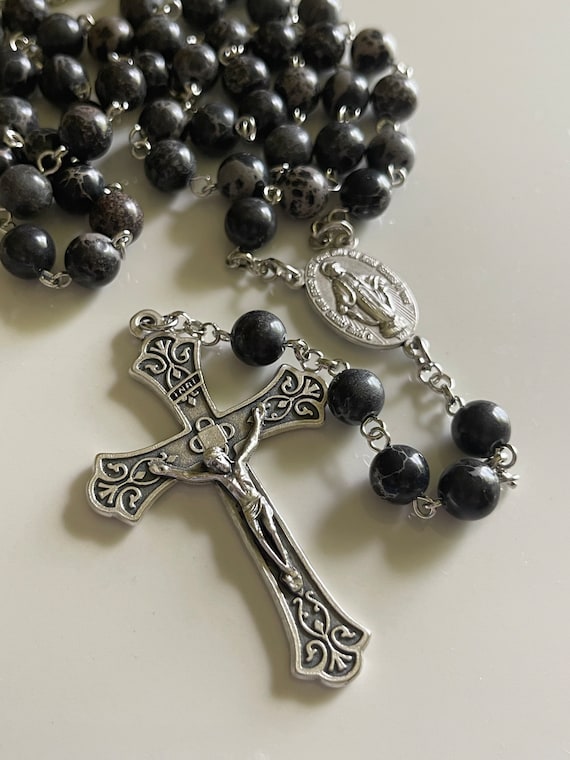 Handmade Dark Gray and Tan Rosary 