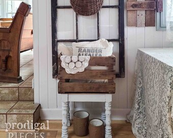 Antique Crate Stand Table with Storage ~ Towels, Blankets, Pillows - Farmhouse, Cottage, Shabby Chic