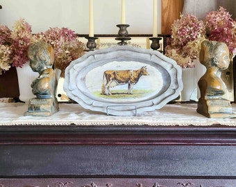 Farmhouse Cow Art on Platter ~ Farmhouse, Cottage, Shabby Chic