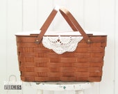 Vintage Holly Hobbie Picnic Basket with Hinged Lid and Handles ~ Farmhouse Cottage Chic Style