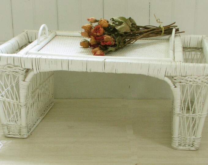 Vintage Styled White Wicker Bed Tray With Removable Serving Etsy