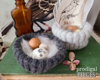 Felted Wool Nest with Eggs ~ Farmhouse, Cottage, Shabby Chic Style Home Decor