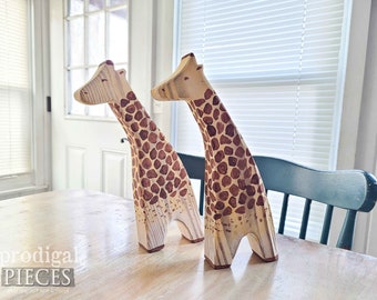 Reclaimed Wooden Giraffe Toys ~ Handmade Pretend Play Animals