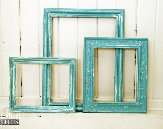 Shabby Chic Gallery Wall Picture Frame Set in Aqua Blue With