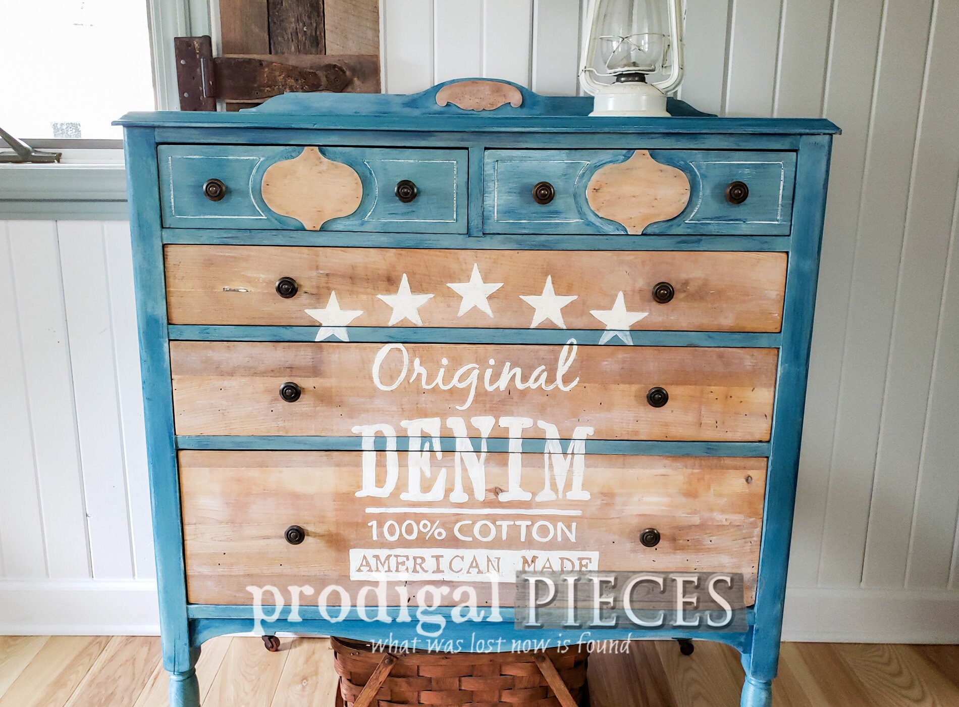 Antique Chest Of Drawers With Typography Faded Denim Etsy