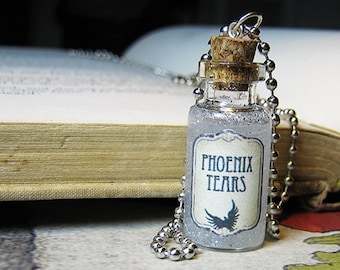 PHOENIX TEARS 2ml Glass Bottle Necklace Charme - Glass Cork Vial Pendant - Silver Tears - Phoenix