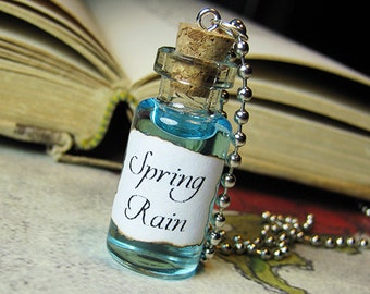 Spring Rain 2ml Glass Bottle Necklace Charm - Bottled Rain Cork Vial Pendant - Spring Showers
