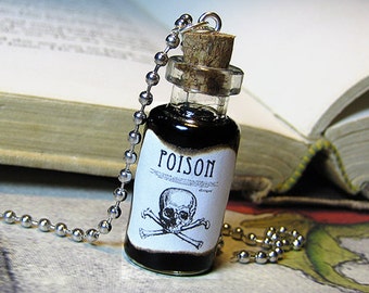 Poison 2ml Glas Flasche Halskette Charm - Schwarze Flüssigkeit Toxic Potion Kork Anhänger - Halloween Goth Arsen