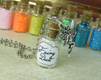 Fairy Dust Glass Bottle Necklace Charm - 1ml Magic Dust Sparkle Glitter Vial Pendant - Kawaii Fairies