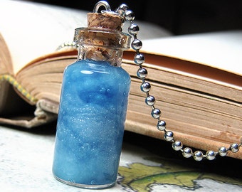 Blue Clouds in a Bottle Necklace Charm - Day Sky Cork Glass Vial Pendant - Kawaii