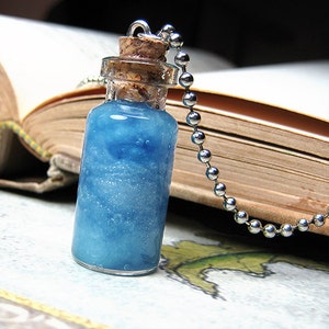 Blue Clouds in a Bottle Necklace Charm Day Sky Cork Glass Vial Pendant Kawaii image 1