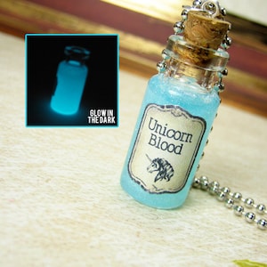 Unicorn Blood 2ml Glass Bottle Necklace Charm Glow in the Dark Cork Vial Pendant Magic Kawaii image 1
