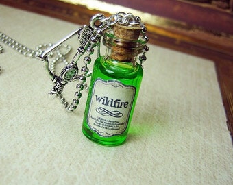 WILDFIRE 2ml Glass Bottle Necklace Charm - Wild Fire Cork Vial Pendant - Poison