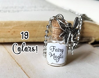 Fairy Magic Glass Bottle Necklace Charm - 1ml Magic Dust Sparkle Glitter Vial Pendant - Kawaii Fairies