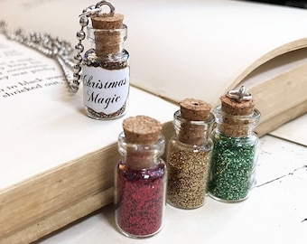 Christmas Magic 1ml Glass Bottle Necklace Charm - Vial Pendant - Elf Dust Glitter