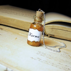 Karma Glass Bottle Necklace Charm Good Luck Energy Cork Vial Pendant image 1