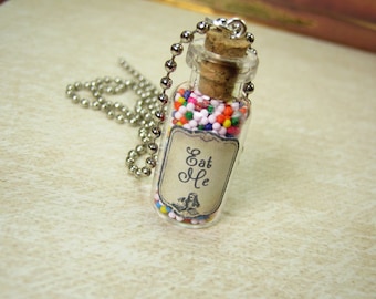 Eat Me Alice in Wonderland 2ml Glass Bottle Necklace Charm - Cork  Pendant - Eat Me Drink Me Alice Wonderland Halloween