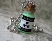 Radioactive Glow in the Dark Glass Bottle Necklace Charm - 1ml Cork Vial Pendant - Glowing Danger Toxic Poison Charm