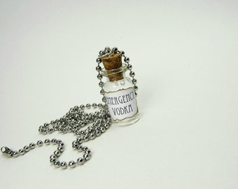 Emergency Vodka 1ml Glass Bottle Necklace Charm - Cork Vial Pendant - Vodka Liquor Alcohol